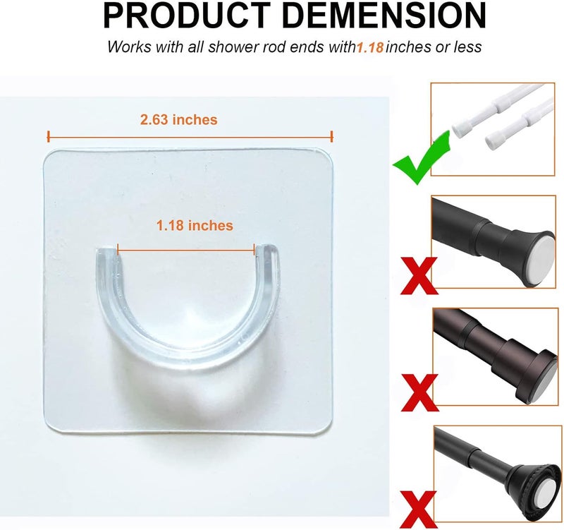 Venupple Spring Tension Rod Holder, 2 Packs 1.18 Inches Small Transparent Shower Rod Bracket No Drilling, Small Adhesive Tension Curtain Rod Retainer Shower Curtain Rod Holder - Image 5